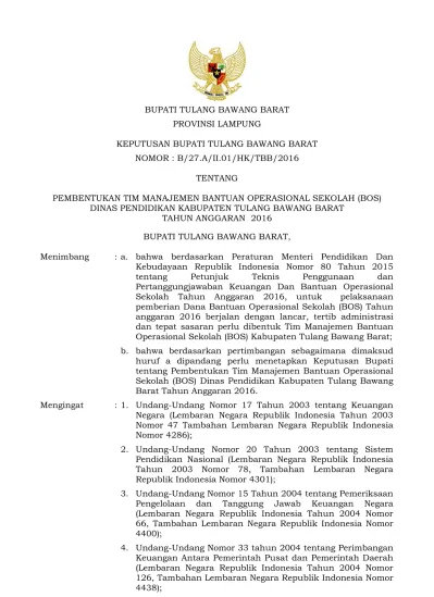 BUPATI TULANG BAWANG BARAT PROVINSI LAMPUNG KEPUTUSAN BUPATI TULANG ...