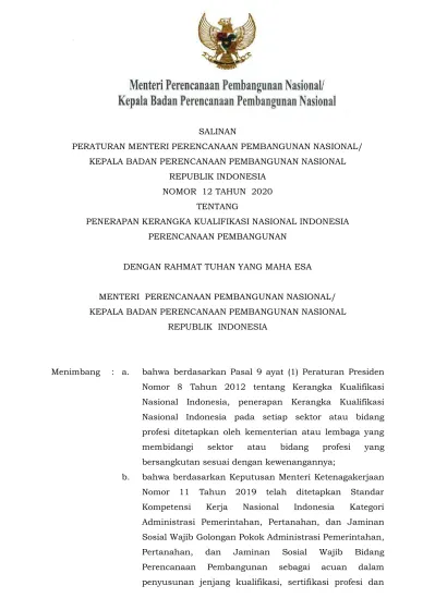 DENGAN RAHMAT TUHAN YANG MAHA ESA MENTERI PERENCANAAN PEMBANGUNAN ...