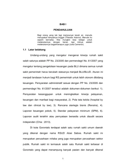 BAB I PENDAHULUAN. Salah Satunya Adalah PP No. 23/2005 Dan Permendagri ...