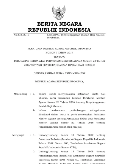 No.393, 2019 BERITA NEGARA REPUBLIK INDONESIA KEMENAG. Penyelenggaraan ...