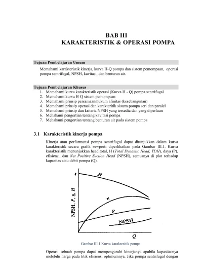 BAB III KARAKTERISTIK & OPERASI POMPA