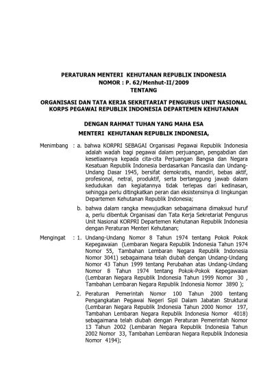 PERATURAN MENTERI KEHUTANAN REPUBLIK INDONESIA NOMOR : P. 62/Menhut-II ...