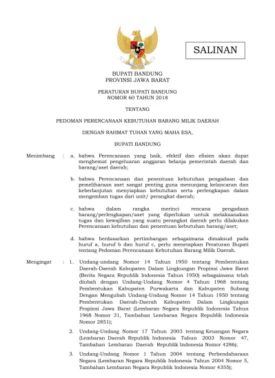 BUPATI BANDUNG PROVINSI JAWA BARAT PERATURAN BUPATI BANDUNG NOMOR 60 ...