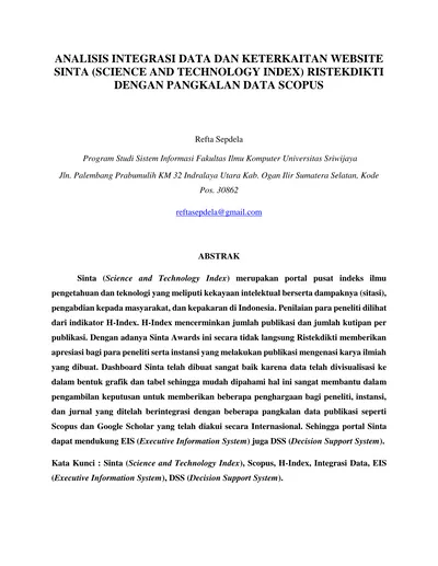 Analisis Integrasi Data Dan Keterkaitan Website Sinta Science And 