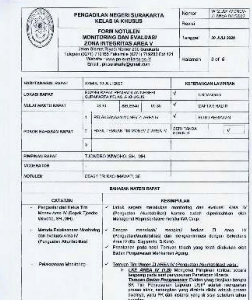 Laporan Hasi Monitoring Dan Evaluasi Zona Integritas Area II