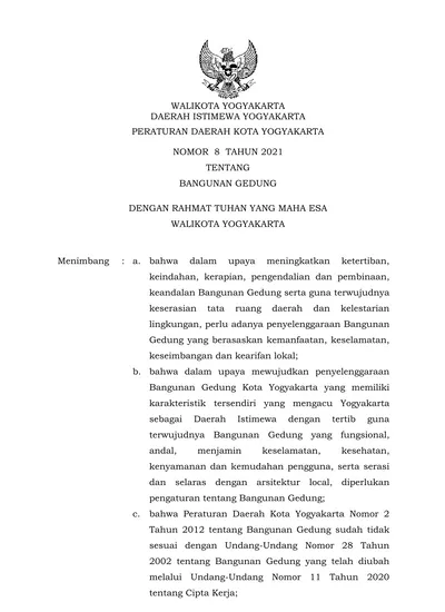 WALIKOTA YOGYAKARTA DAERAH ISTIMEWA YOGYAKARTA PERATURAN DAERAH KOTA ...