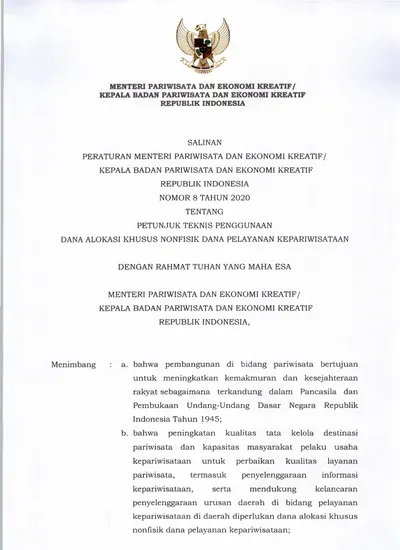 MENTERI PARIWISATA DAN EKONOMI KREATIF/ KEPALA BADAN PARIWISATA DAN ...