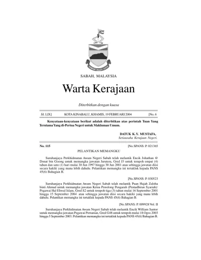 PUBLIC NOTICES - WARTA KERAJAAN NEGERI SABAH SABAH, MALAYSIA. Warta ...