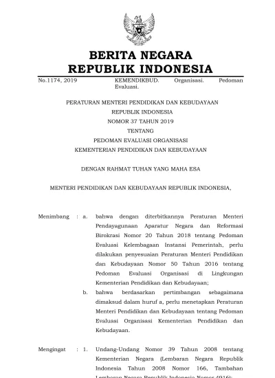 BERITA NEGARA REPUBLIK INDONESIA No.1174, 2019 KEMENDIKBUD. Organisasi ...