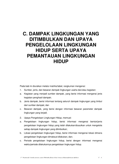 C. DAMPAK LINGKUNGAN YANG DITIMBULKAN DAN UPAYA PENGELOLAAN LINGKUNGAN ...