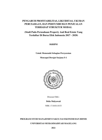 PENGARUH PROFITABILITAS, LIKUIDITAS, UKURAN PERUSAHAAN, DAN PERTUMBUHAN ...