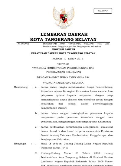 LEMBARAN DAERAH KOTA TANGERANG SELATAN