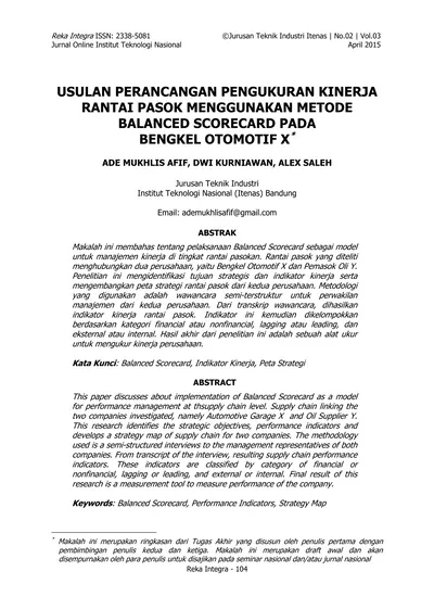 USULAN PERANCANGAN PENGUKURAN KINERJA RANTAI PASOK MENGGUNAKAN METODE ...