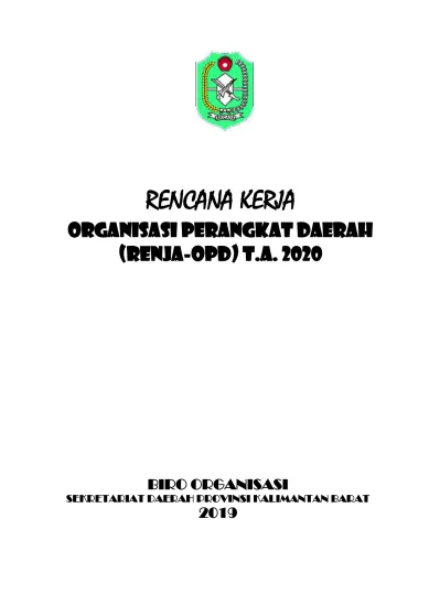 RENCANA KERJA ORGANISASI PERANGKAT DAERAH (RENJA-OPD) T.A. 2020