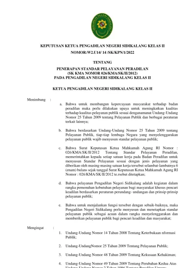 KEPUTUSAN KETUA PENGADILAN NEGERI SIDIKALANG KELAS II NOMOR:W2.U14/ 14 ...