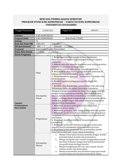 RENCANA PEMBELAJARAN SEMESTER PROGRAM STUDI ILMU KOMUNIKASI FAKULTAS ...