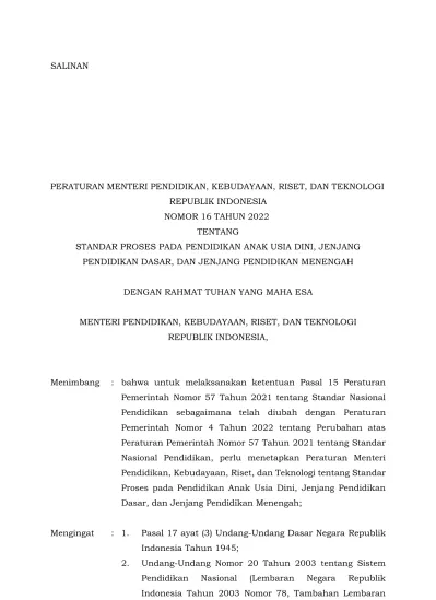 MENTERI PENDIDIKAN, KEBUDAYAAN, RISET, DAN TEKNOLOGI REPUBLIK INDONESIA