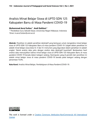 Analisis Minat Belajar Siswa di UPTD SDN 125 Kabupaten Barru di Masa Pandemi COVID-19