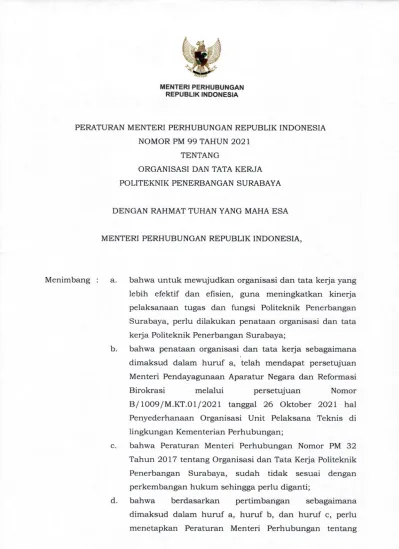 PERATURAN MENTERI PERHUBUNGAN REPUBLIK INDONESIA NOMOR PM 99 TAHUN 2021 ...