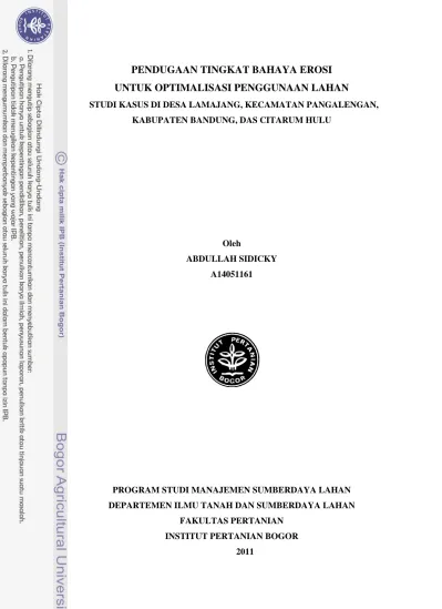 PENDUGAAN TINGKAT BAHAYA EROSI UNTUK OPTIMALISASI PENGGUNAAN LAHAN