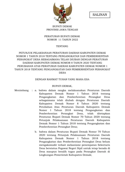 BUPATI DEMAK PROVINSI JAWA TENGAH PERATURAN BUPATI DEMAK NOMOR 11 TAHUN ...