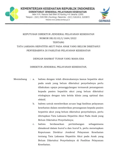 DENGAN RAHMAT TUHAN YANG MAHA ESA DIREKTUR JENDERAL PELAYANAN KESEHATAN,