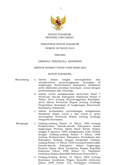 BUPATI SUKABUMI PROVINSI JAWA BARAT PERATURAN BUPATI SUKABUMI NOMOR 38 ...