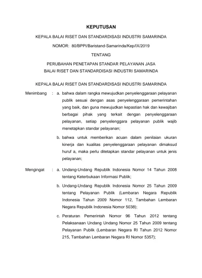 KEPUTUSAN KEPALA BALAI RISET DAN STANDARDISASI INDUSTRI SAMARINDA ...