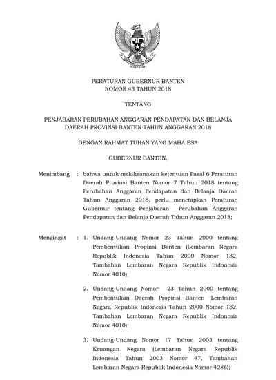 PERATURAN GUBERNUR BANTEN NOMOR 43 TAHUN 2018 TENTANG PENJABARAN ...