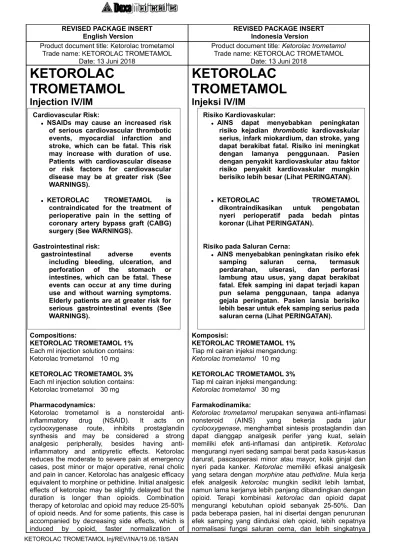 KETOROLAC TROMETAMOL. Injeksi IV/IM