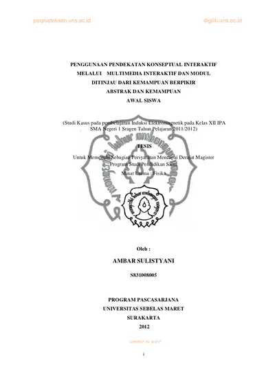 (Studi Kasus Pada Pembelajaran Induksi Elektromagnetik Pada Kelas XII ...