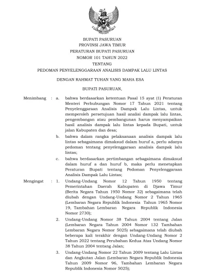 BUPATI PASURUAN PROVINSI JAWA TIMUR PERATURAN BUPATI PASURUAN NOMOR 101 ...