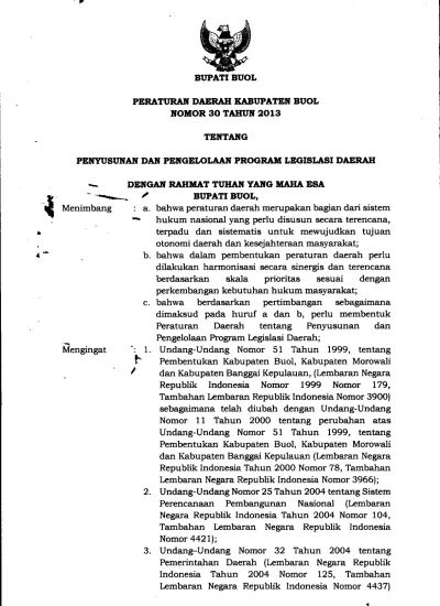 I Menimbang Bupati Buol Peraturan Daerah Kabupaten Buol Nomor 30 Tahun 2013 Tentang Penyusunan 5117