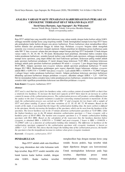 ANALISA VARIASI WAKTU PENAHANAN KARBURISASI DAN PERLAKUAN CRYOGENIC ...