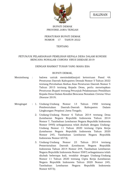 BUPATI DEMAK PROVINSI JAWA TENGAH PERATURAN BUPATI DEMAK NOMOR 17 TAHUN ...