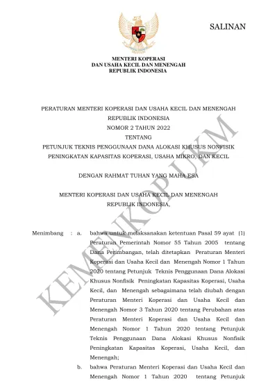 MENTERI KOPERASI DAN USAHA KECIL DAN MENENGAH REPUBLIK INDONESIA