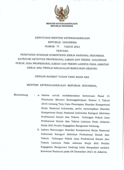 LAMPIRAN KEPUTUSAN MENTERI KETENAGAKERJAAN REPUBLIK INDONESIA NOMOR 58 ...