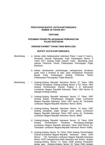 Peraturan Bupati Kutai Kartanegara Nomor 29 Tahun 2011 Tentang Pedoman Teknis Pelaksanaan 1987