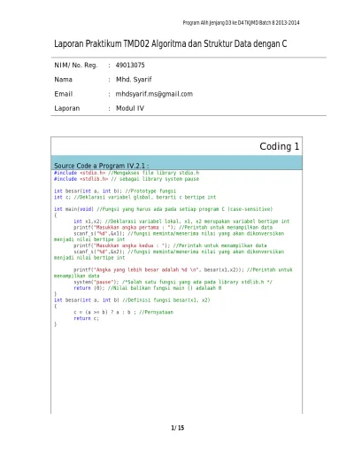 Laporan Praktikum TMD02 Algoritma Dan Struktur Data Dengan C. Coding 1 ...