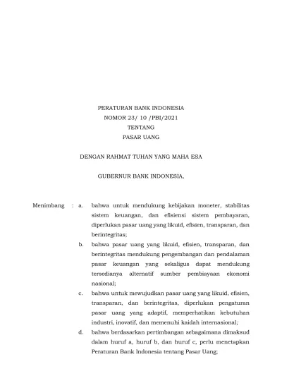 PASAL DEMI PASAL - PERATURAN BANK INDONESIA NOMOR 23/ 10 /PBI/2021 ...