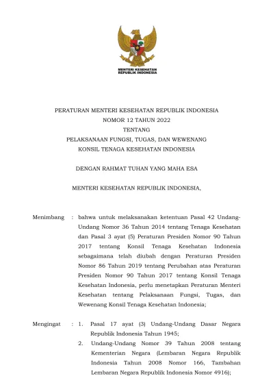 PERATURAN MENTERI KESEHATAN REPUBLIK INDONESIA NOMOR 12 TAHUN 2022 ...