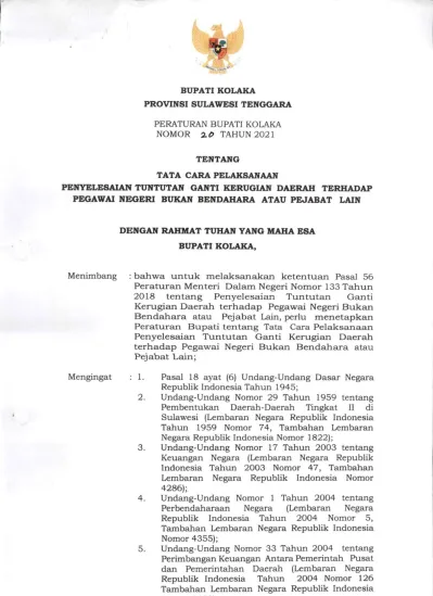 BUPATI KOLAKA PROVINSI SULAWESI TENGGARA PERATURAN BUPATI KOLAKA. NOMOR ...