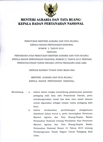 MENTERI AGRARIA DAN TATA RUANG/ KEPALA BADAN PERTANAHAN NASIONAL