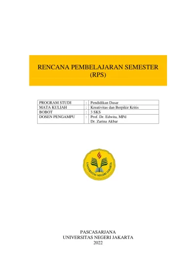 RENCANA PEMBELAJARAN SEMESTER (RPS)