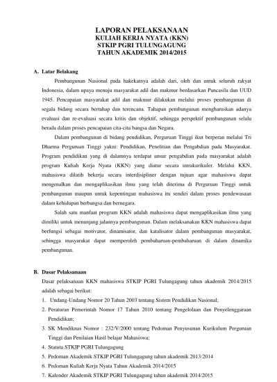 LAPORAN PELAKSANAAN KULIAH KERJA NYATA (KKN) STKIP PGRI TULUNGAGUNG ...