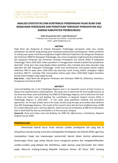 ANALISIS EFEKTIVITAS DAN KONTRIBUSI PENERIMAAN PAJAK BUMI DAN BANGUNAN ...