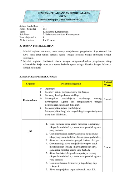 RENCANA PELAKSANAAN PEMBELAJARAN (RPP) Simulasi Mengajar Calon ...