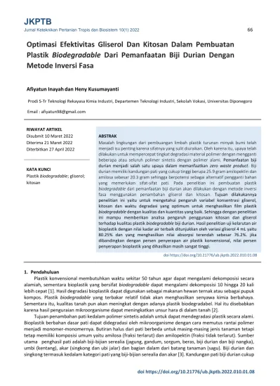 JKPTB Jurnal Keteknikan Pertanian Tropis Dan Biosistem 10(1)