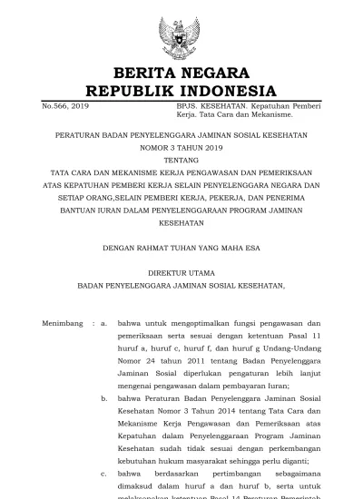 No.566, 2019 BERITA NEGARA REPUBLIK INDONESIA BPJS. KESEHATAN ...