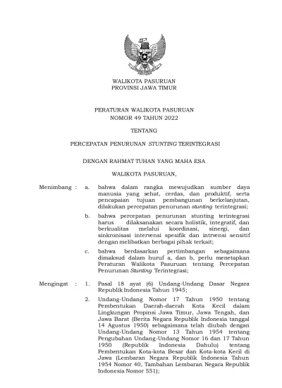 WALIKOTA PASURUAN PROVINSI JAWA TIMUR PERATURAN WALIKOTA PASURUAN NOMOR ...